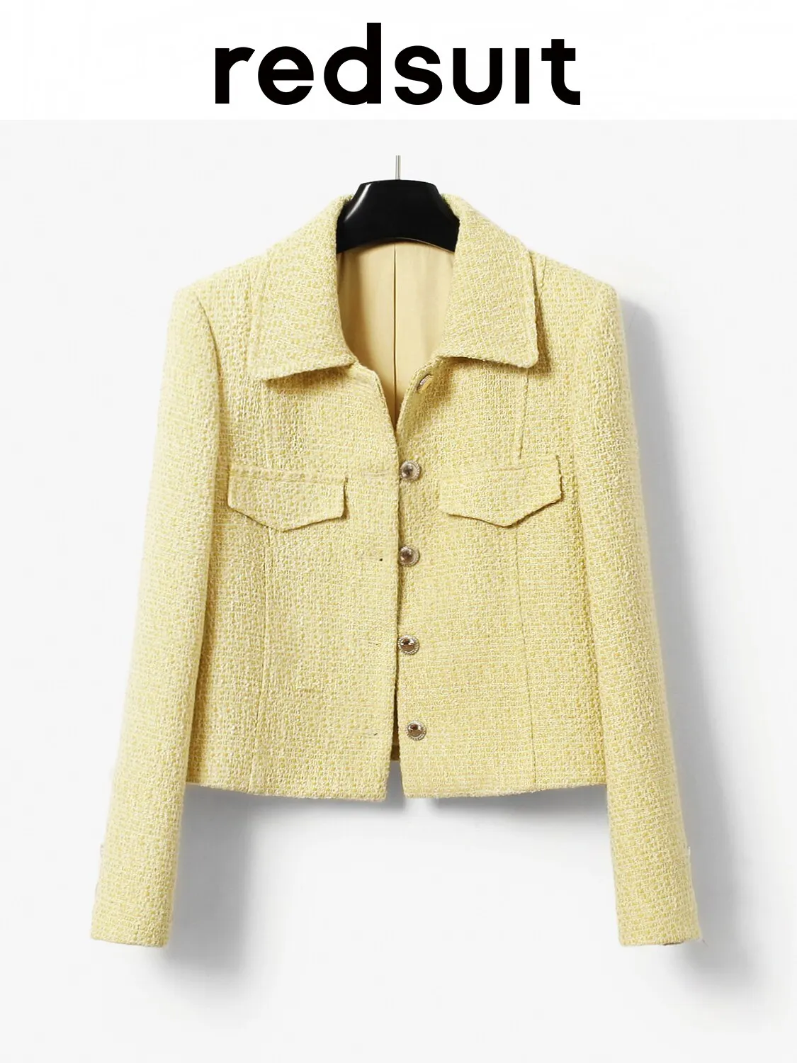 New Bold woolen woven fashionable yellow jacket versatile top Can customize size