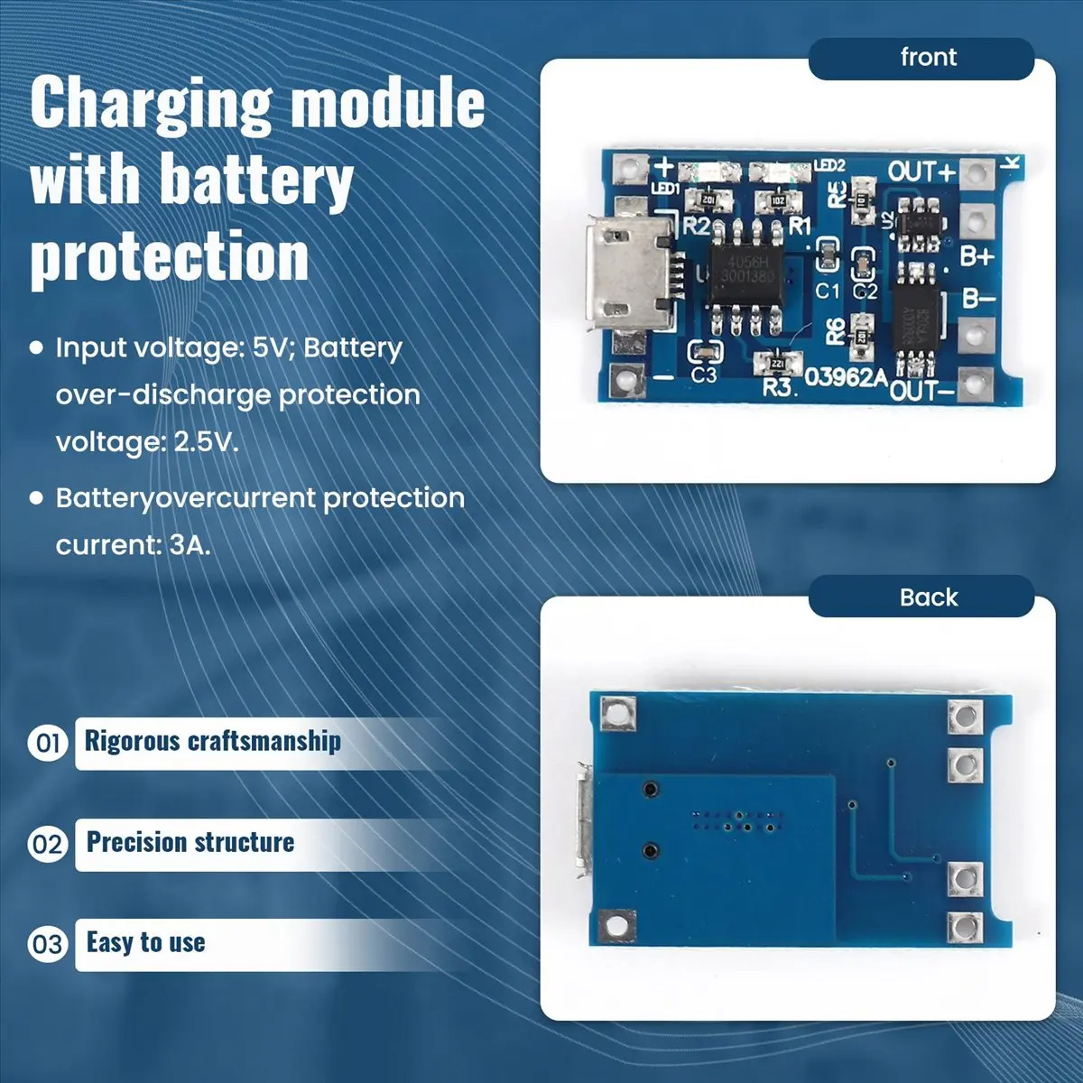 A46U 6PCS for Charging Module with Battery Protection 18650 5V Micro-USB 1A Charge Board for 18650