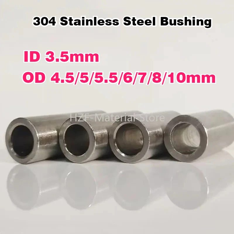 5/10Pcs 304 Stainless Steel Bushing ID 3.5mm Hollow Bushing Extended Cylindrical Steel Toothless Screw Sleeve OD 4.5/5/5.5-10mm