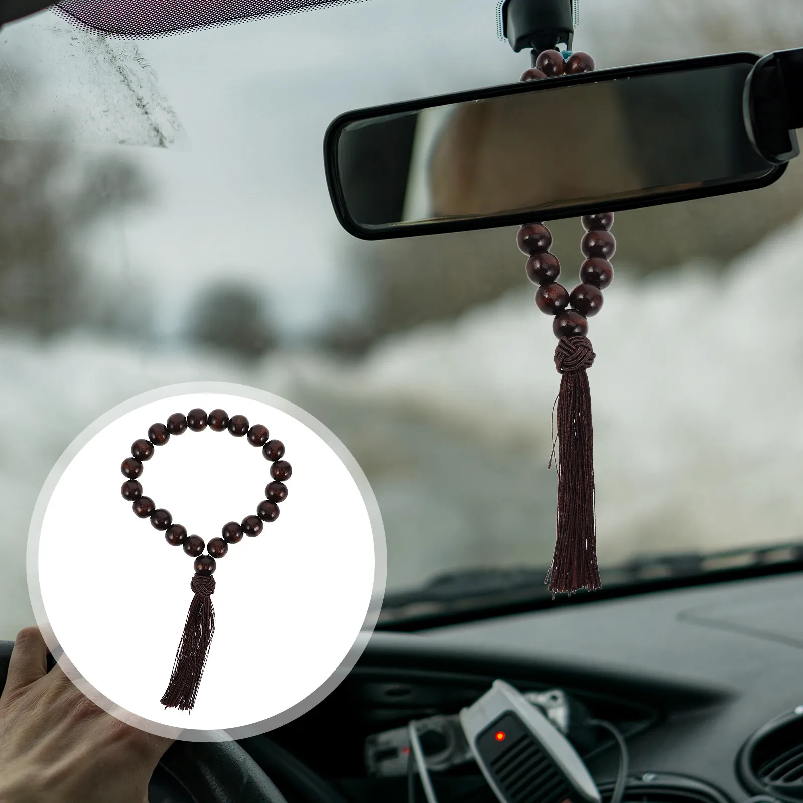 Large Natural Wood Gear Shift Bead for Car Interior Ebony Car Gear Lever Decoration Elegant Prayer Bead Spiritual Blessing