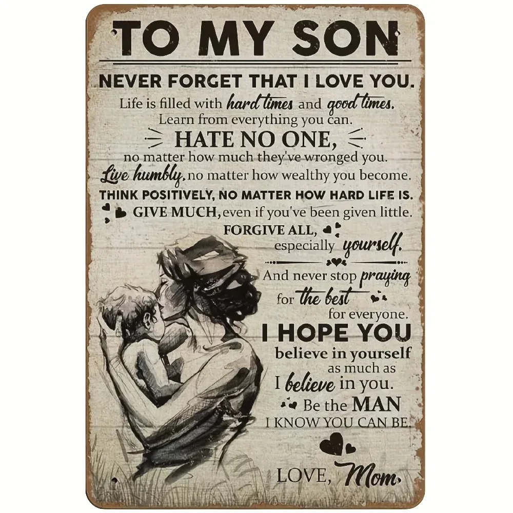 

To My Son" Vintage Wall Art Poster Inspirational Gift with "I Wish You Strength" Quote | Timeless Decor for Teen Rooms