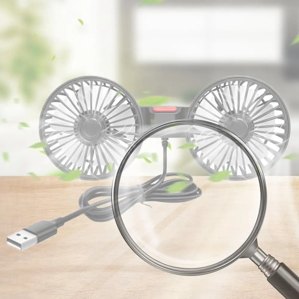 

USB 5V Auto Cooler Fan Dual Head Vehicle Mounted Fan 360 Degree Rotation Adjustable 3 Speeds Car Electrical Appliances