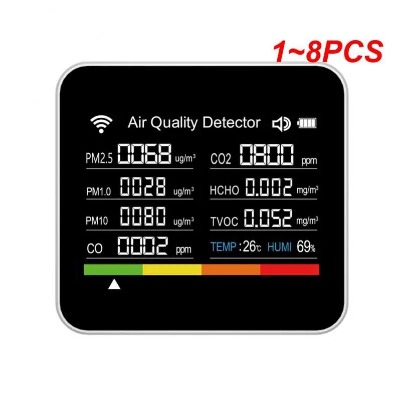 

1~8PCS in 1 BT Air Quality Monitor CO2 Meter Carbon Dioxide Detector Time/Date TVOC HCHO PM2.5 PM1.0 PM10 Temperature Humidity