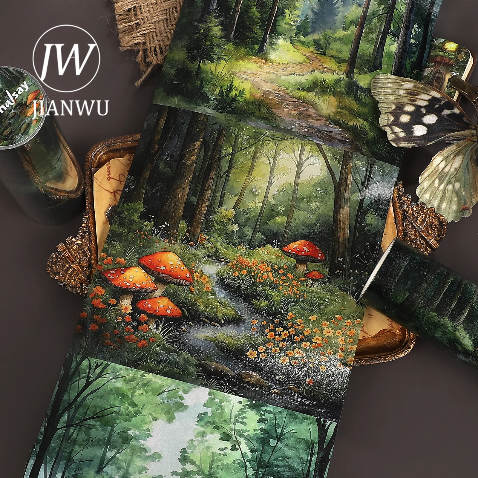 JIANWU 15cm*199cm Vintage Forest Mushroom Landscape aterial Collage Scrapbooking Washi Tape Creative DIY Journal MStationery