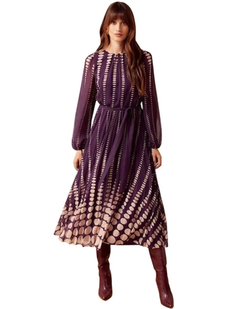 

Autumn Women's New Casual Long-sleeved Dress Long Skirt 2025 Fashionable Personalized Printed Oversized Skirt Females