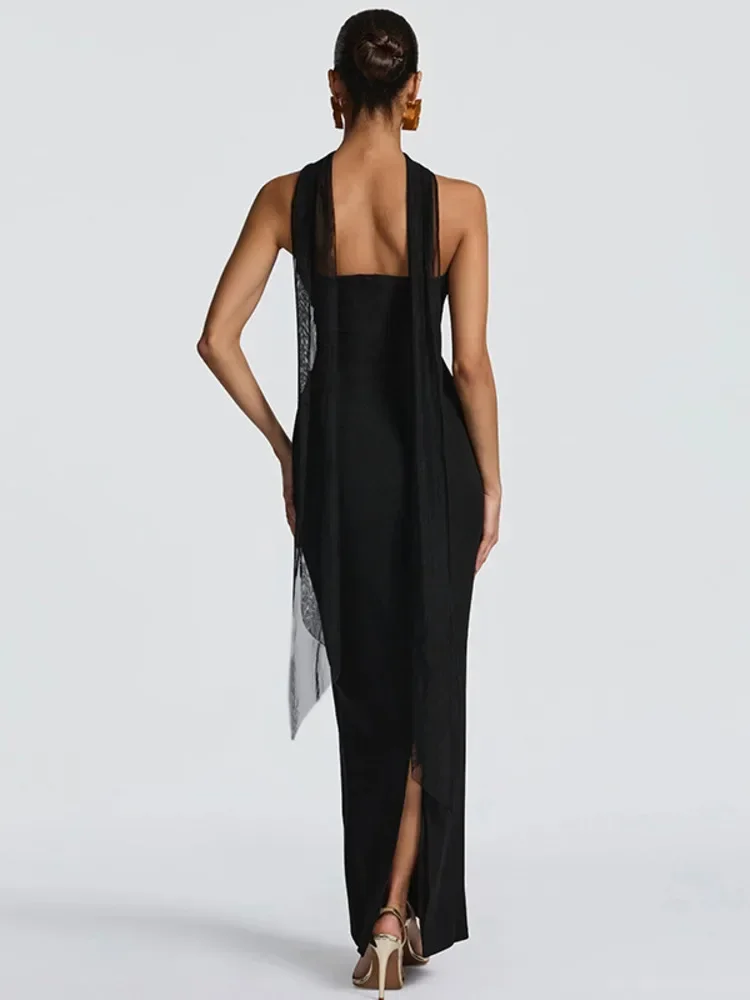 Chaxiaoa elegante vestido largo con tirantes finos, vestido ajustado con cinta, vestidos sexis ajustados para mujer, vestido de noche ajustado para fiesta y Club
