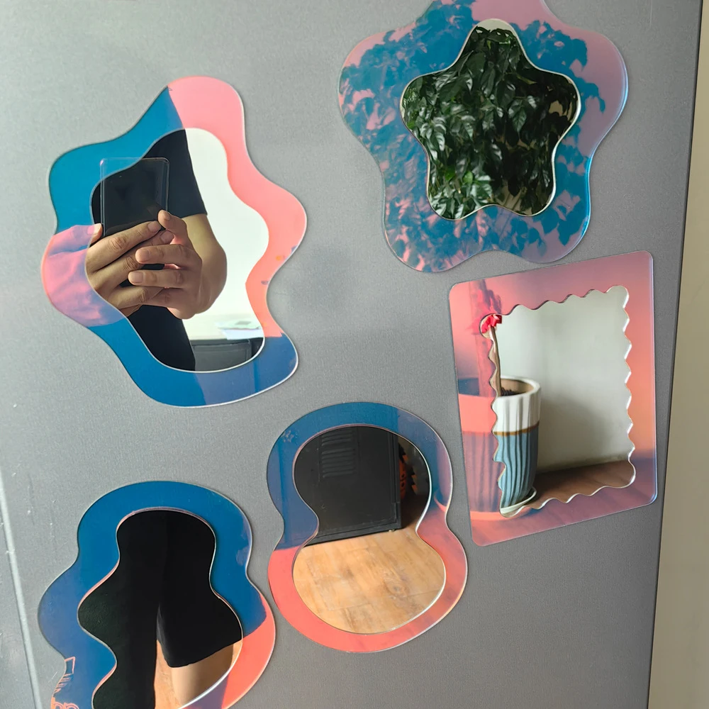 Colorful Irregular Magnetic Locker Mirror Refrigerator Stickers School Bathroom Cabinet Mirrors Makeup Mirror Home Decorations