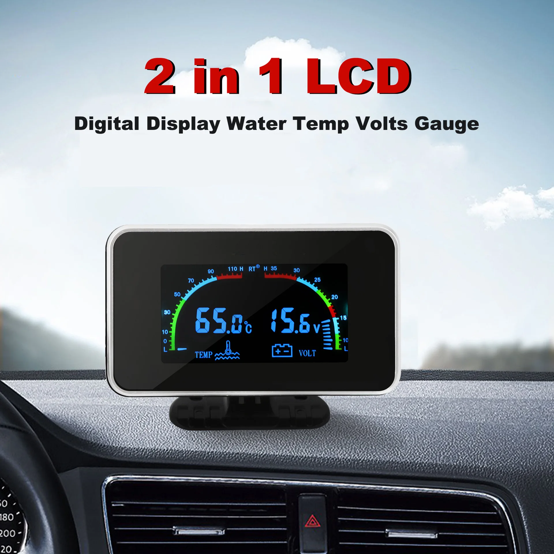 

Car water temperature and voltage two-in-one combination meter 12V24v general truck modifieddigital display LCDwater temperature