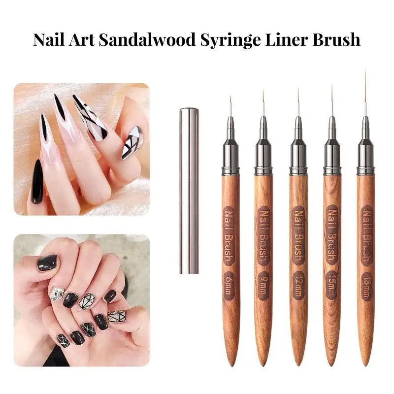 Nail DIY Line Drawing Tool 1/4/5Pcs Wood Handle Nail Art Liner Brush for Home Salon Manicure Design