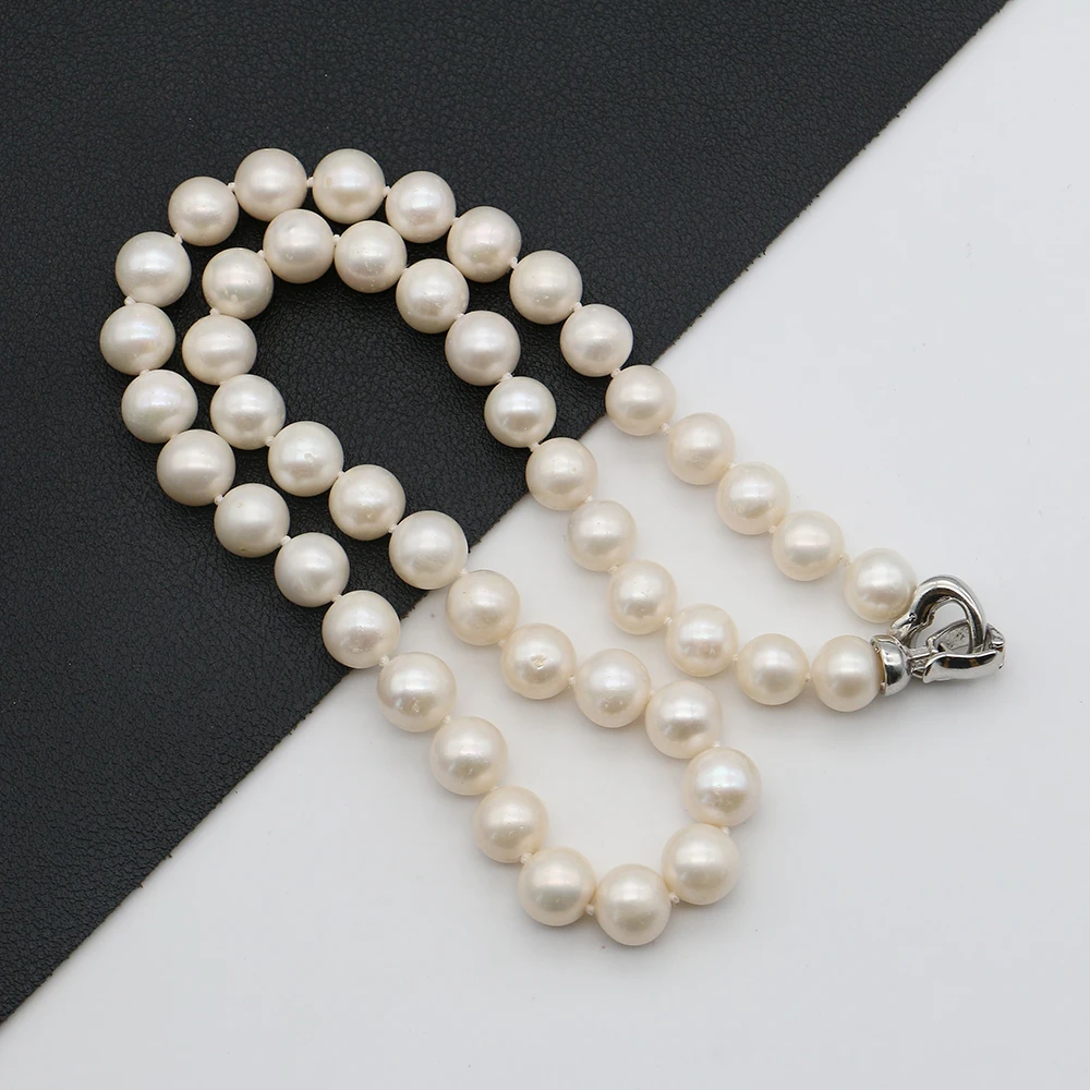 High-Quality White Natural Freshwater Pearl Heart Clasp Necklace 43cm Length Women's Daily Party Neck Adornment Jewelry Gift