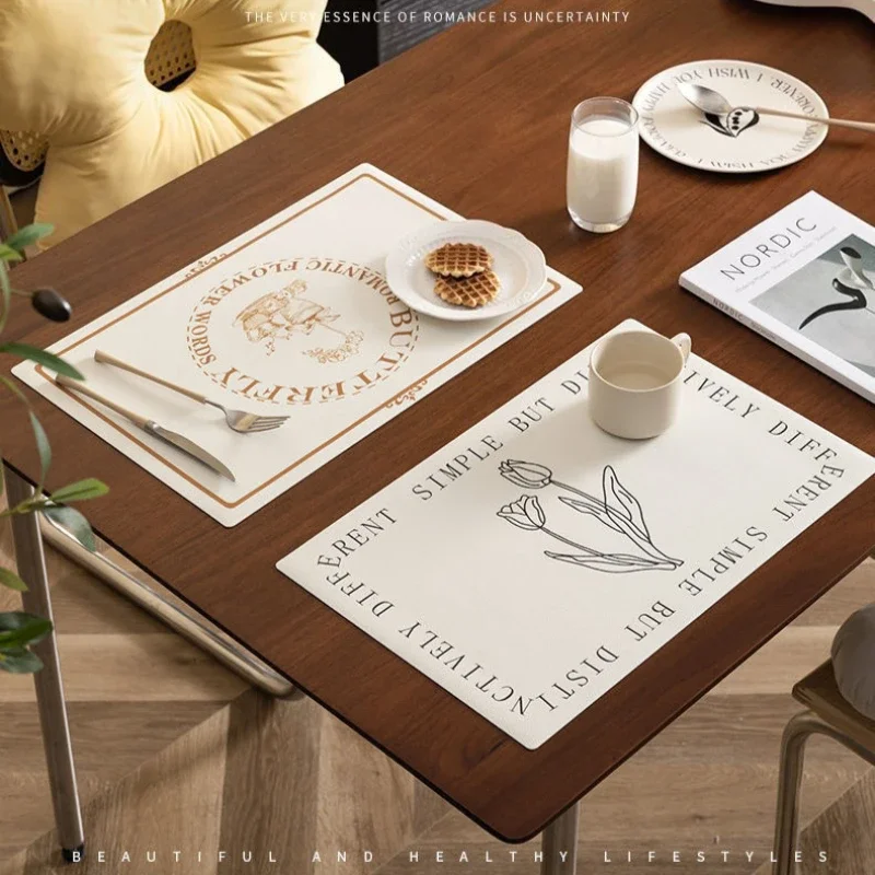 

Nordic Luxury Bask Leather Placemats Design Waterproof Oil-Resistant Heat-Resistant Table Mats Dining American Style Decor