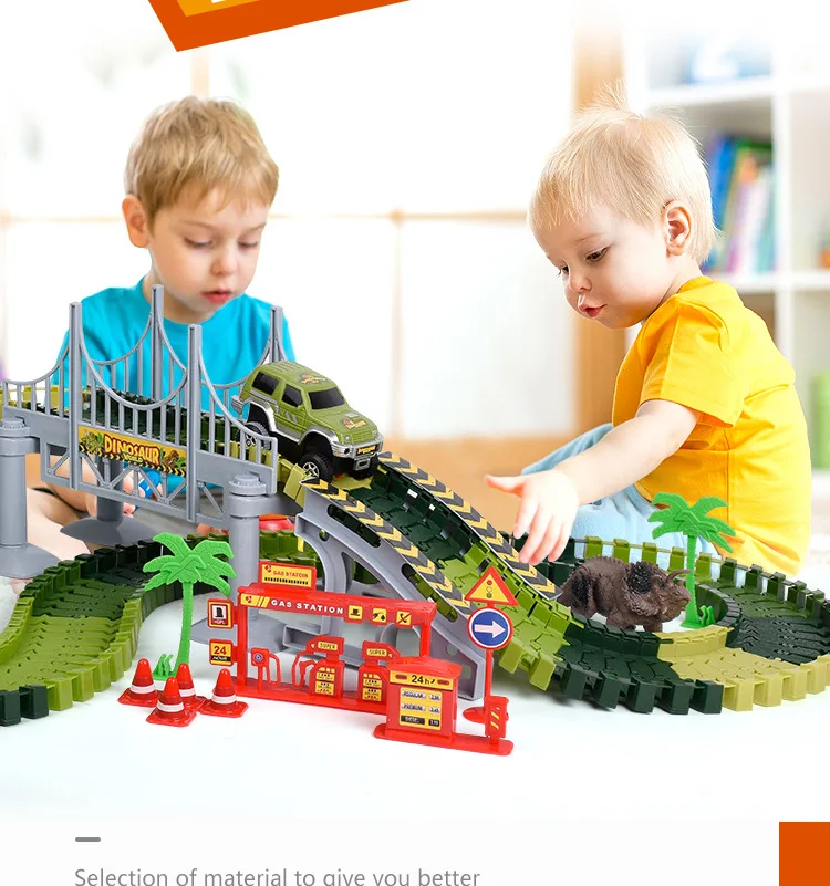 Dinosaur Rail Car 142PCS DIY Assembling Blocks Electric Rail Racing Toys Children's Rail Car Toys