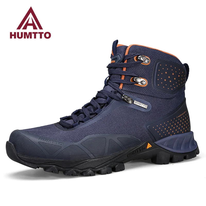 HUMTTO Outdoor Platform Boots for Men Winter Waterproof Luxury Designer Shoes Fashion Black Work Hiking Rubber Mens Ankle Boots