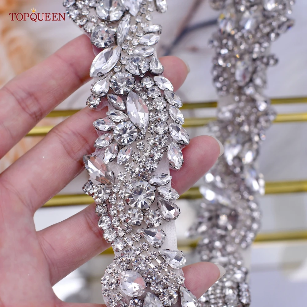 TOPQUEEN S60 Luxury Bridal Belt Fashion Wave Style Rhinestone Sash Women'S Party Dresses Decoration Girdles Wedding Accessories