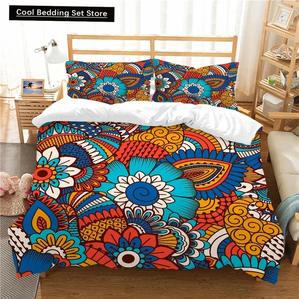 

Bohemian Floral King Queen Duvet Cover Boho Mandala Cashew Flowers Bedding Set Exotic Tribe Style 23pcs Polyester Quilt Cover