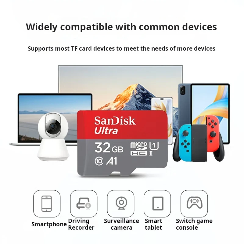 

Карта памяти SanDisk TF (MicroSD), 32 ГБ, A1 U1 C10, высокоскоростная карта памяти, скорость чтения 120 МБ/с, совместимость с несколькими устройствами
