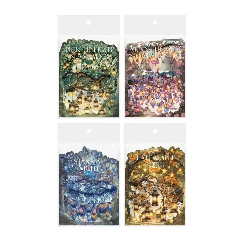 16 pcs Stationery Stickers Light Lights Theme Scrapbook Supplies PET Stickers Diary Material Aesthetic Decoration