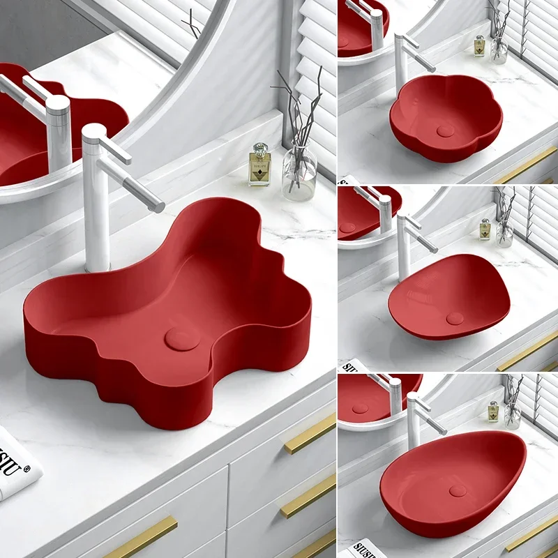 Red design creative countertop basin art basin washbasin special-shaped countertop basin washbasin