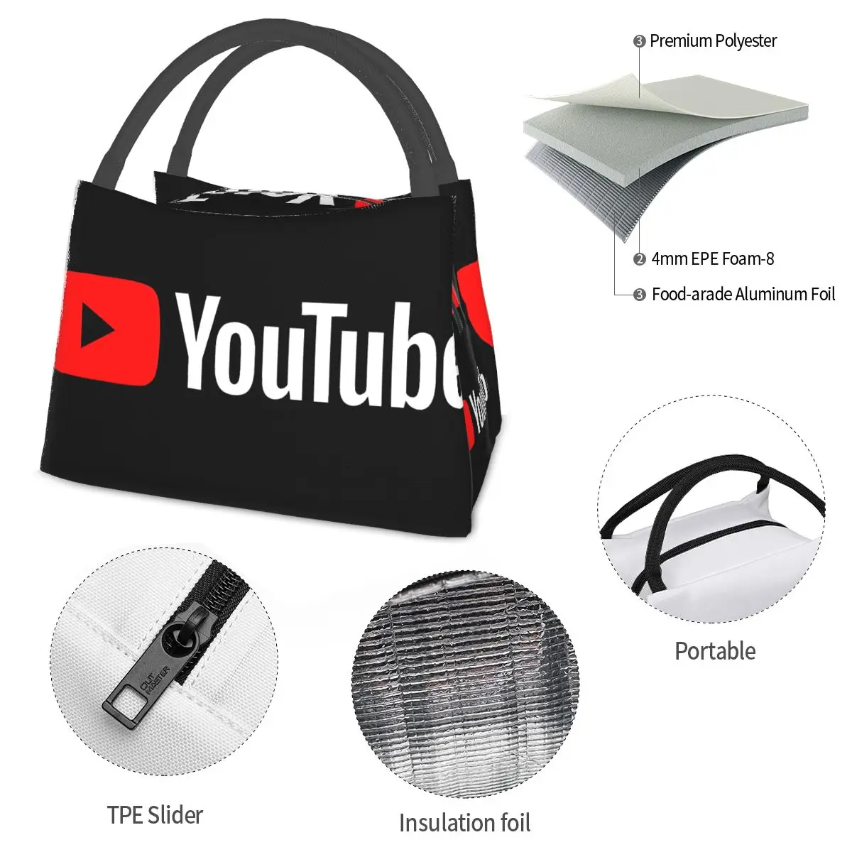 New YouTube Logo Portable insulation bag for Cooler Food Office Pinic Container