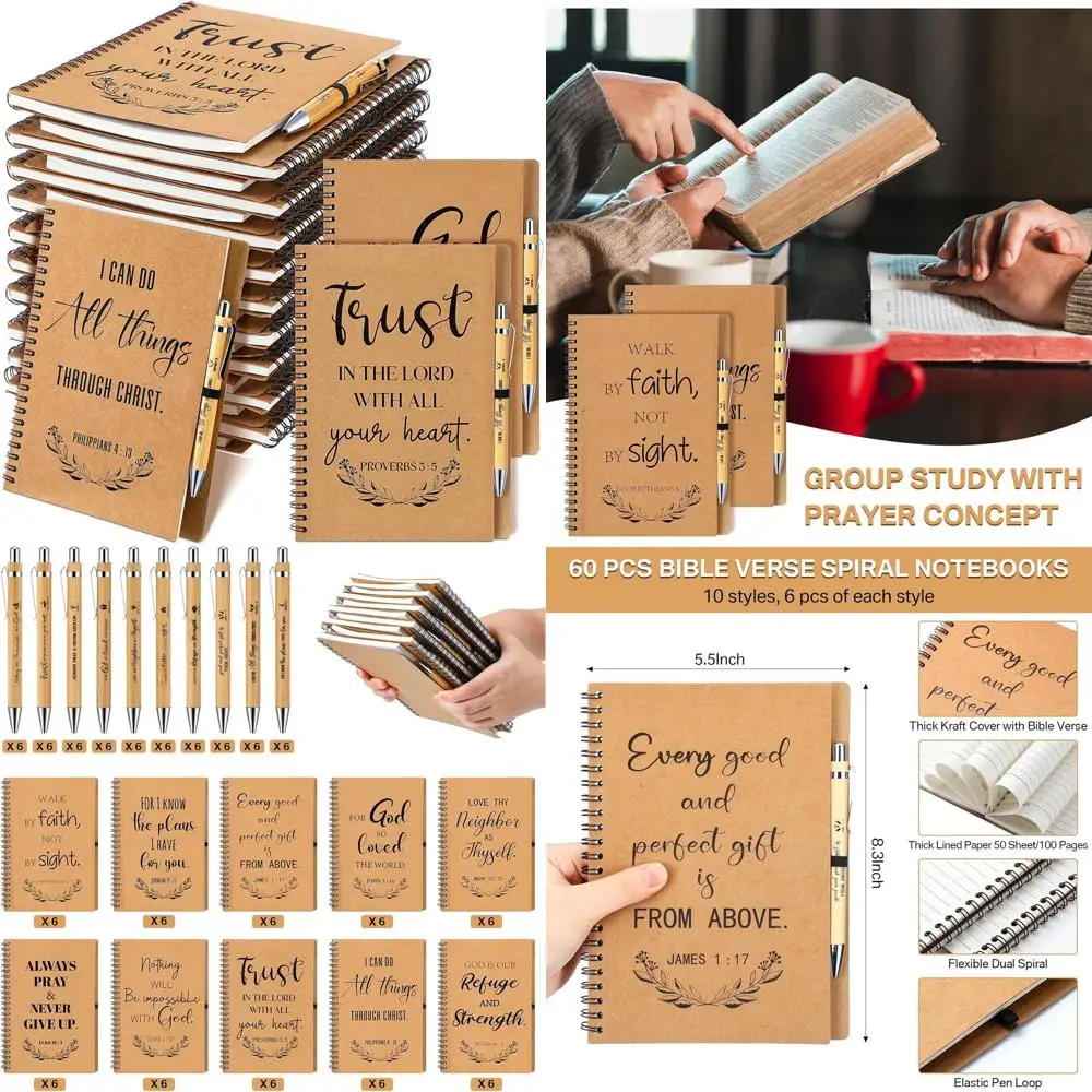 

Массовые христианские вдохновляющие тетради и ручки из библейских стихов: подарки на основе веры для церковных исследований