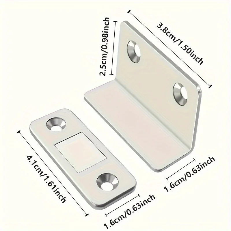 مغناطيس قوي للخزائن، إطارات أبواب مغناطيسية من الألومنيوم الفضي - قوي، بدون فتحات حفر، مناسب للخزانة، باب منزلق