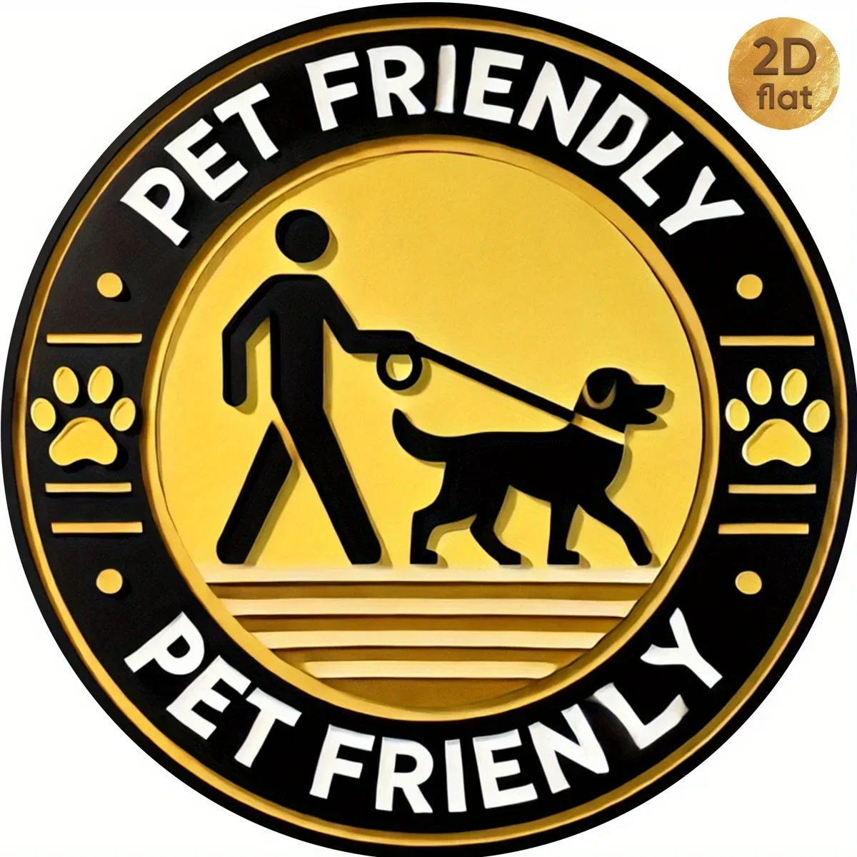 

Heavy Duty Iron "PET FRIENDLY" Metal Sign - 7.87" Round Paw Wall Decor with Leash Lettering for Home Cafe