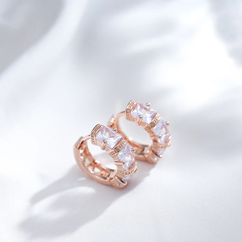 Kinel Trendy 585 Rose Gold Color Hoop Earrings For Women Vintage Bride Wedding Jewelry Luxury Cubic Zirconia Earrings New 2022 image 4