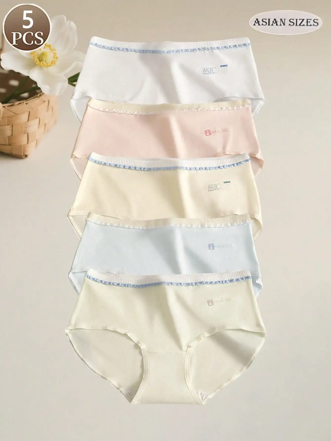 5PCS simple letter panties fungus edge comfort mid waist women's cotton underwear for home leisure and sports female triangle pa