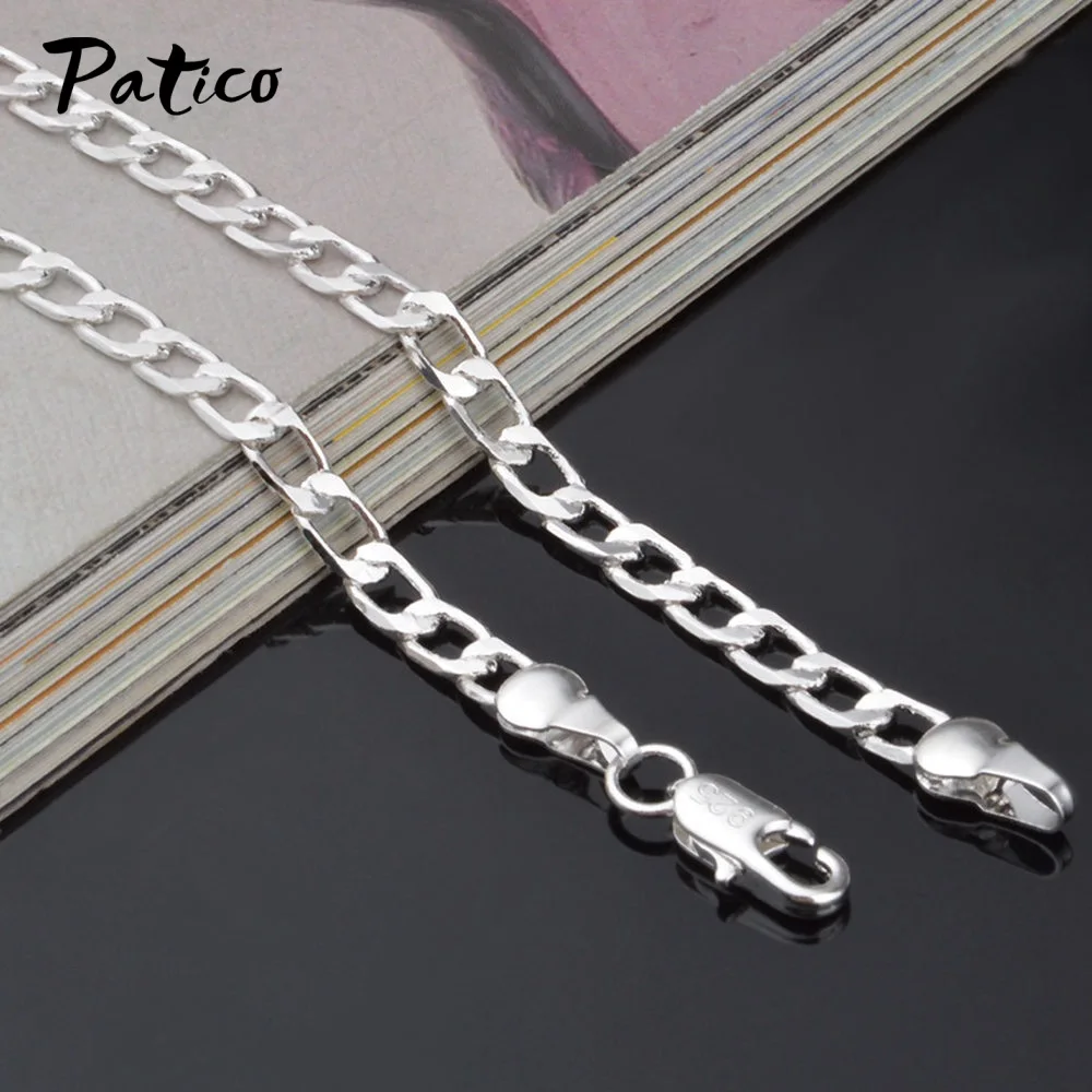 Top Brand 925 Sterling Silver Color Link Chain Necklaces Jewelry For Women Party Gift 4 mm Thickness Length 16 18 20 24 Inches