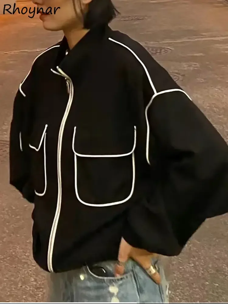 

Jackets Women Vintage Leisure Loose New Spring Overcoats Daily BF Casaco Stand Collar American Style Fashion Students All-match