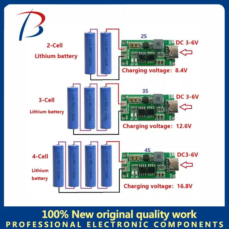 Multi-Cell 2S 3S 4S Type-C To 8.4V 12.6V 16.8V Step-Up Boost LiPo Polymer Li-Ion Charger 7.4V 11.1V 14.8V 18650 Lithium Battery