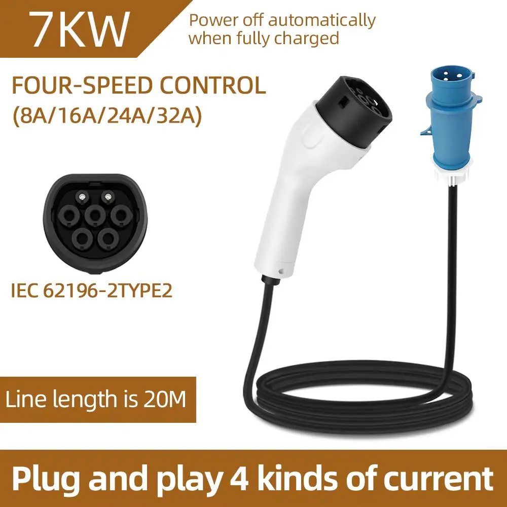 ROMADA Type2 IEC62196-2 Voor Elektrisch Voertuig 7KW 32A EV Draagbare Oplader 3M 5M 10M 15M 20M Kabel EVSE CEE Plug Wallbox Adapter