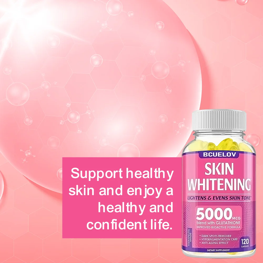 كبسولات تبييض الجلوتاثيون - 5000 ميكسل، مكمل L-الجلوتاثيون مع القرفة، مضاد للأكسدة، معزز لون البشرة، صحة البشرة