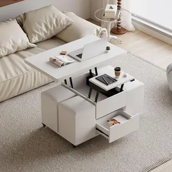 Image White Lift Top Coffee Table with Hidden Storage,Multi-Function Modern Folding Center Table