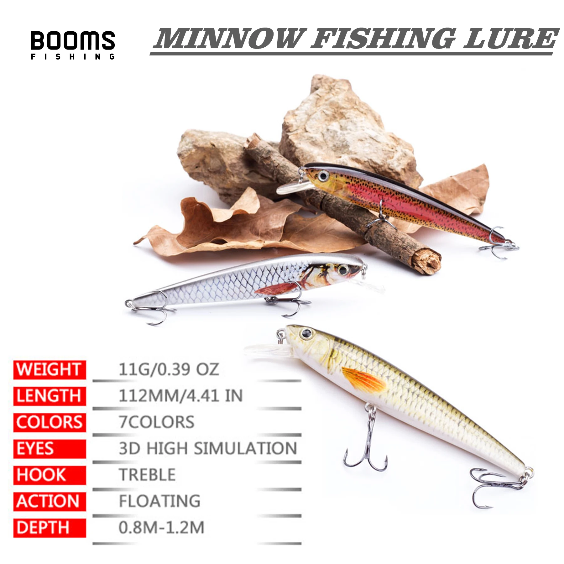 Booms Fishing YH3 Fishing Lure New Floating Hard Bait Minnow 112mm 11g Wobbler Jig Bait Crankbait Carp SwimBait Fishing Tackle