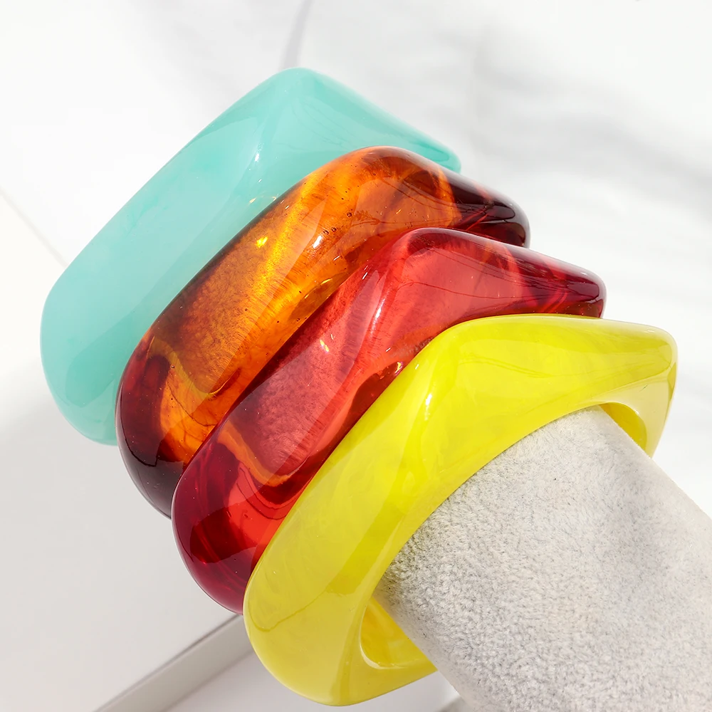 Vintage Acryl große bunte geometrische unregelmäßige Armreifen für Frauen trendige Harz breite Manschette Armreifen Armbänder 2025, Modeschmuck – Detail 3