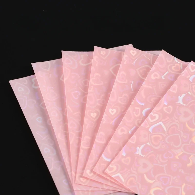 50pcs/lot 61*91mm Heart Love Laser Flashing Card Sleeves Protector For Photo Cards Holder Holographic Foil Protective Films