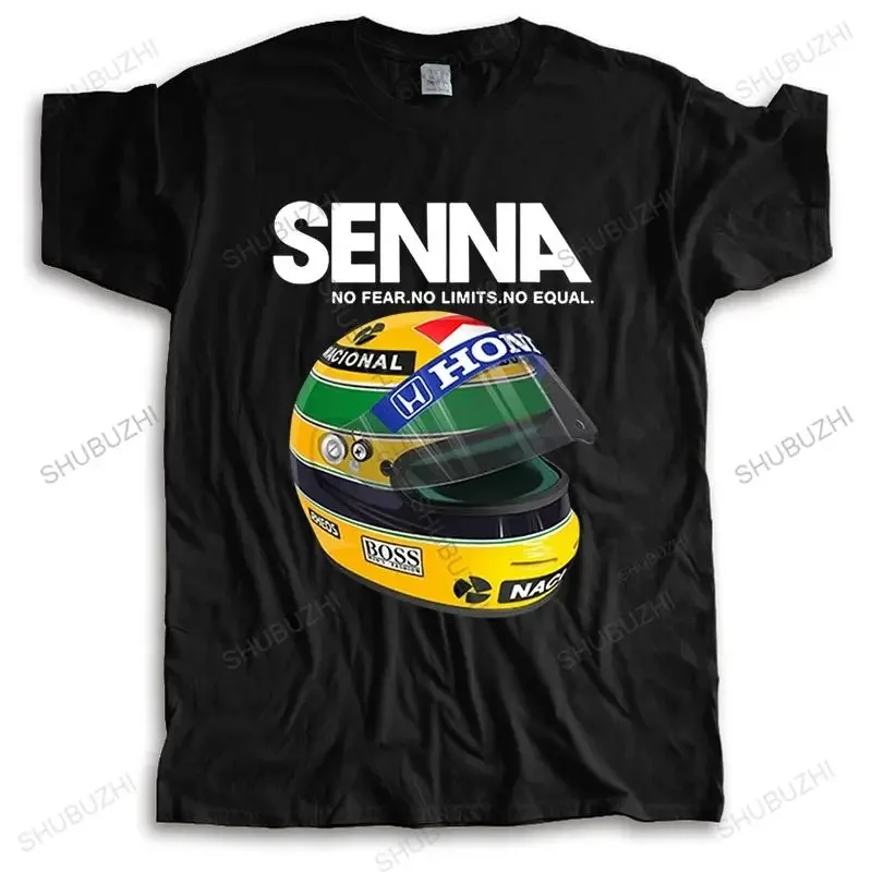 Camiseta de algodón con casco Ayrton Senna para hombre, ropa de 1 coche de carreras, cuello redondo, manga corta, Popular, talla grande, Verano