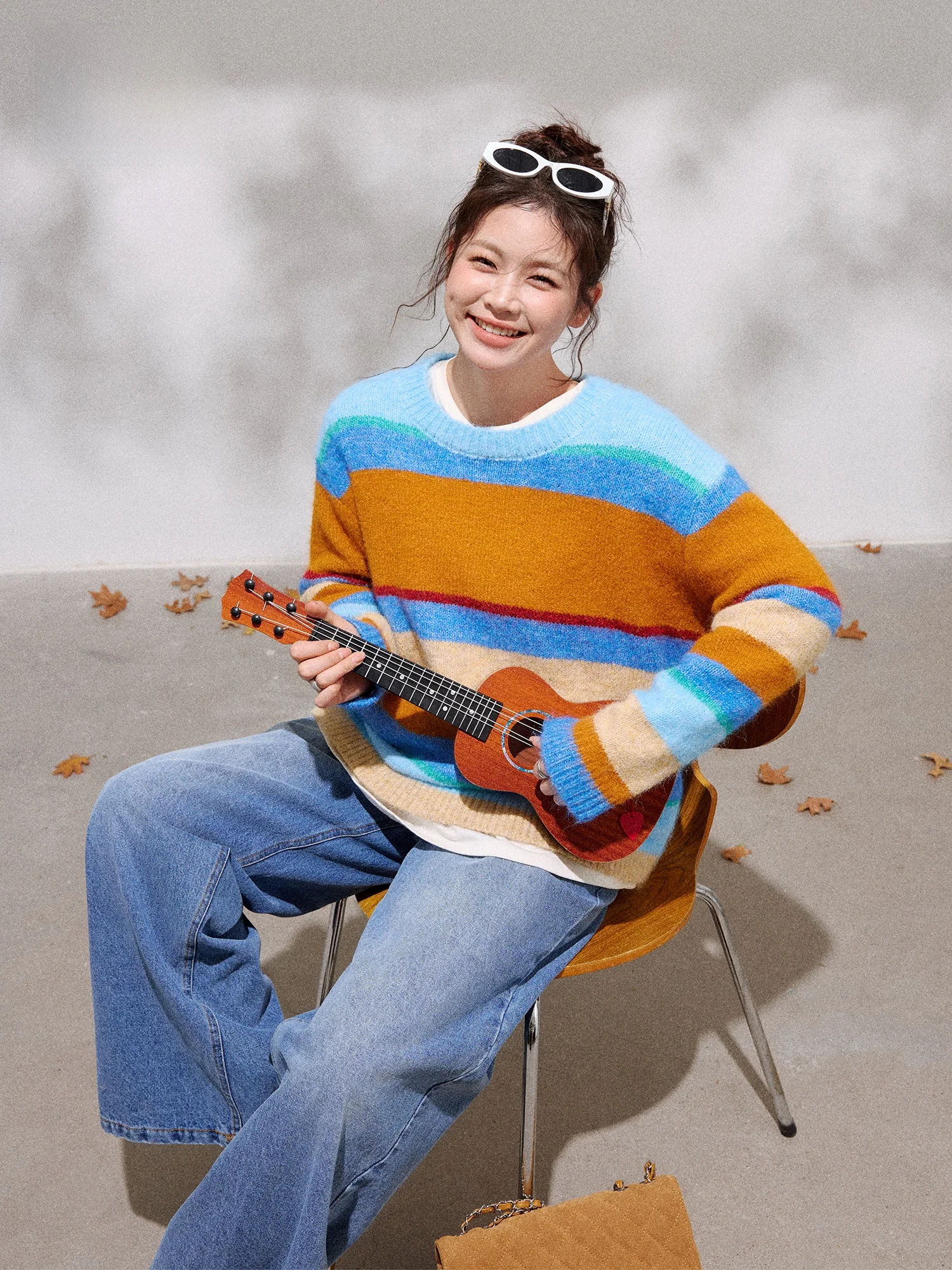 

Loose Fit Rainbow Colored Korean Sle Lazy Faion plus Size Women's Sweater Top for plus Size Women Comfortable Winter Wear