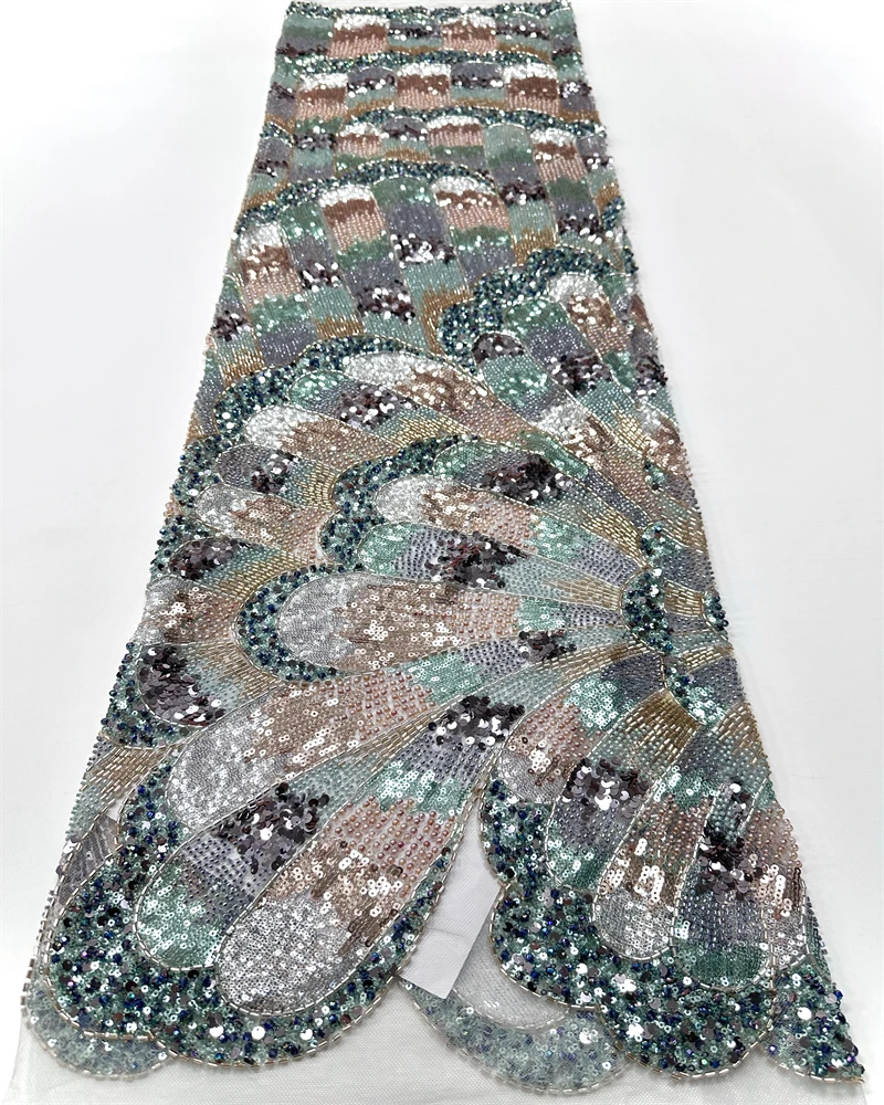 2025 Luxury French Mesh Embroidery Beaded Lace Fabric African Nigerian Sequins Lace Fabric For Wedding Dress Sewing Material