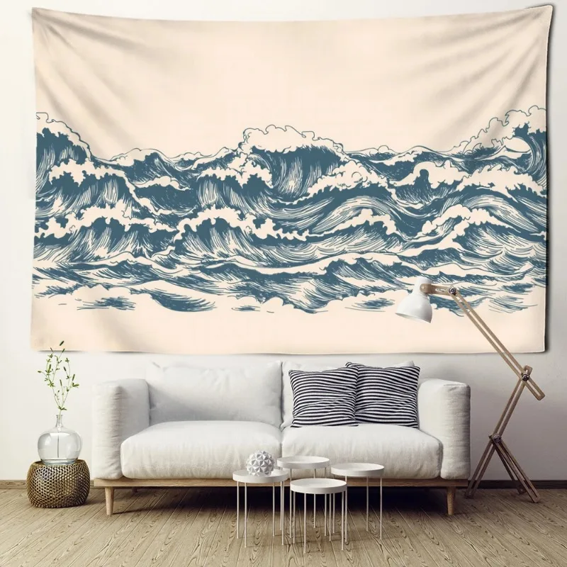 

Beige Cartoon Wave Tapestry Wall Hanging Minimalist Art Kawaii Bohemia Abstract Bedroom Living Room Home Decor
