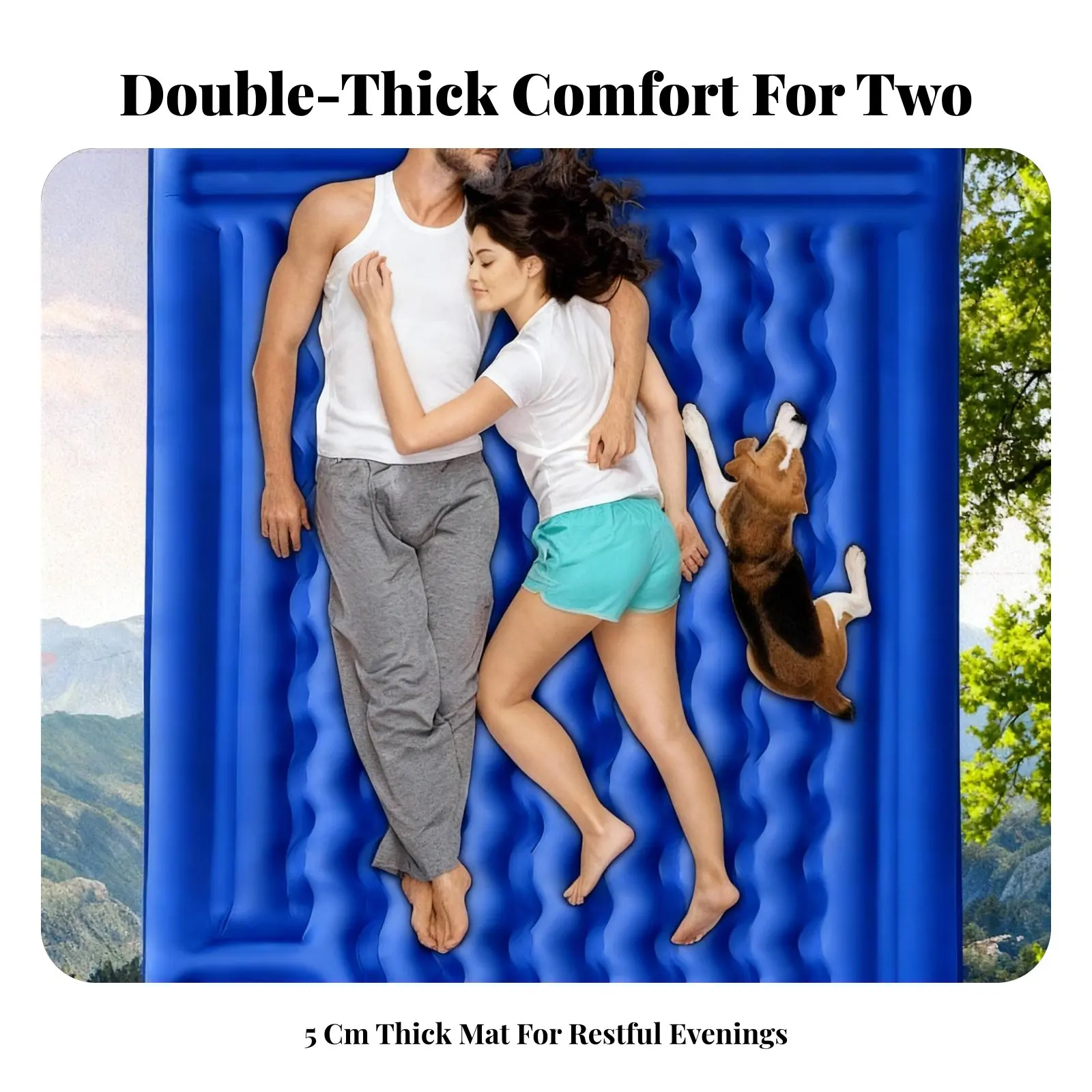 

Double Inflatable Mattress, Thickened Foot Pump Camping Pad, Portable Outdoor Sleeping Mat, Wave Design, 195x132x12cm