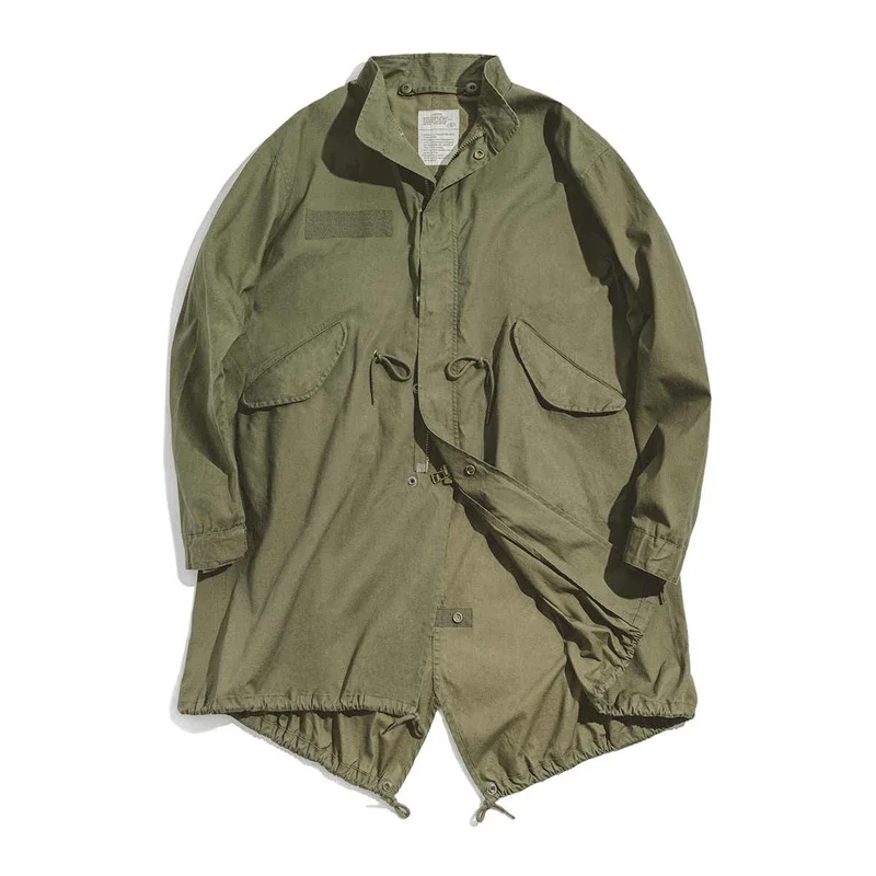 

American Retro Spring Style Overcoming Fishtail Windbreaker Parka Long Loose Coat Jacket Men's Spring