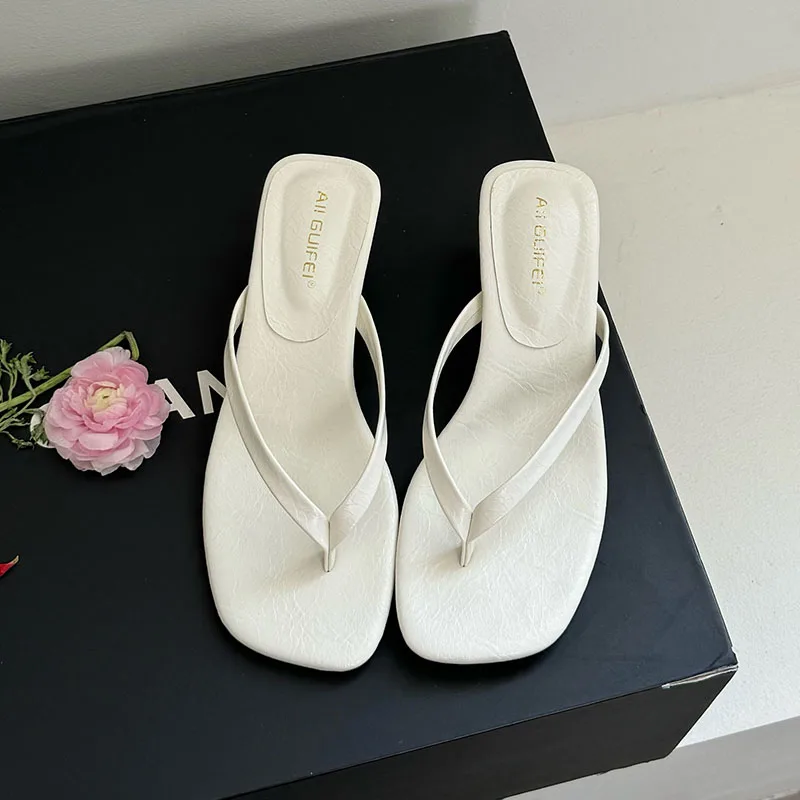 Modische Damen-Sandalen mit eckiger Zehenpartie, 4 cm Absatz, Pantoletten, Sommerschuhe, lässige Flip-Flops, dünne Absatzschuhe, Pumps – Detail 9