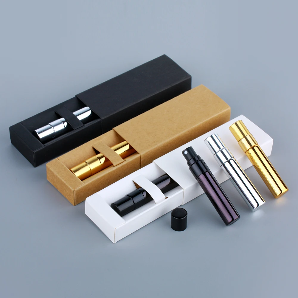 10//50pcs 5ml Parfüm flasche Gold Silber Schwarz Flaschen zerstäuber mit passender schwarz weißer Box Sprüh flaschen Probe – Detail 6