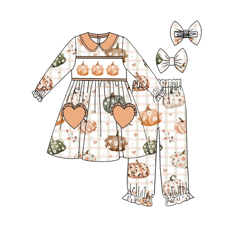 

Latest design macaron dessert print children's clothing children's pajamas heart-shaped pocket pajamas baby set