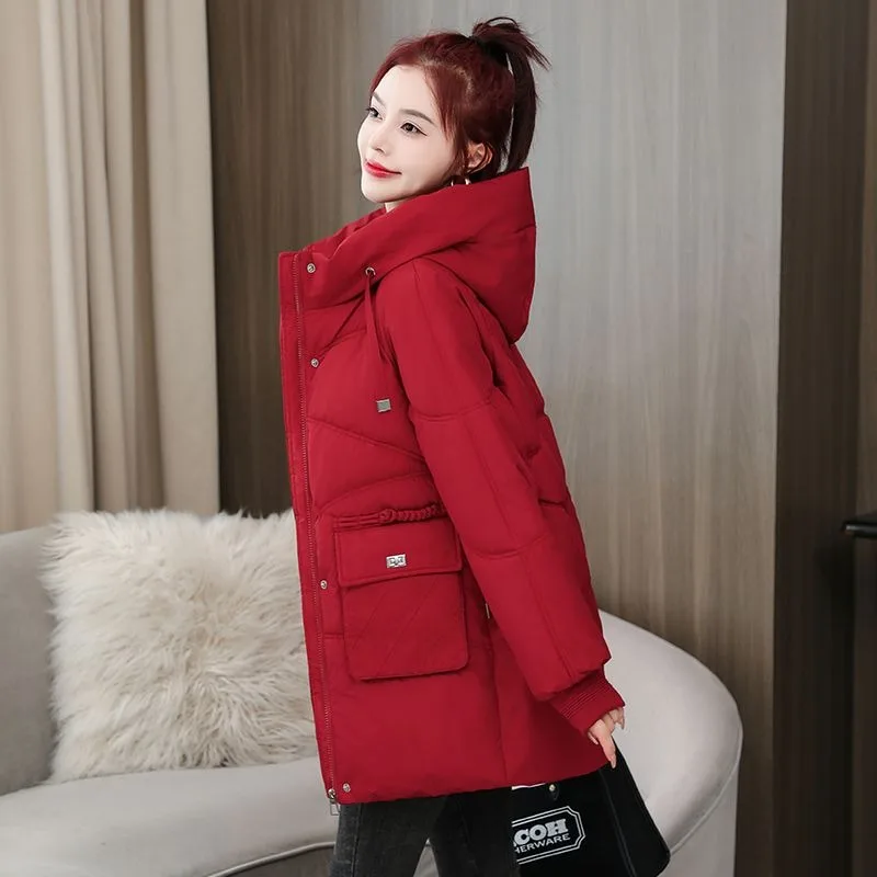 2023 New Women Down Cotton Coat Winter Jacket Mid Length Version Hooded Parkas Loose Thicken Outwear Korean Version Overcoat