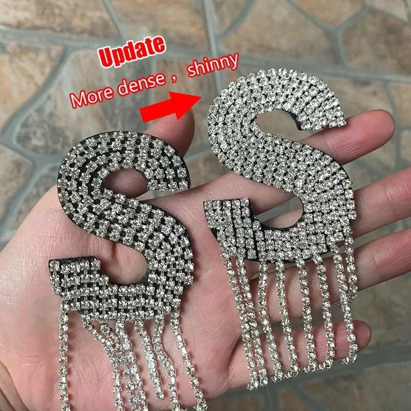 Iron on Clothes A-Z 26pc Rhinestones Letters Patches for Clothing Tassel Embroidered Appliques Sticker Stripes Badge Diy Craft