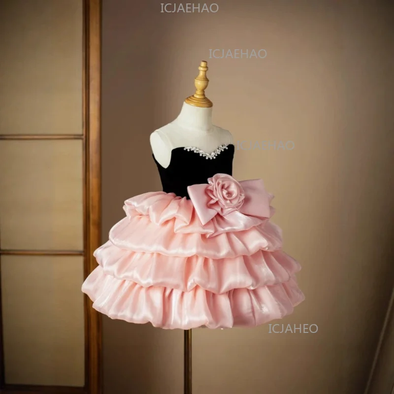 Children Girls Birthday Party Banquet Princess Gown Dresses Kids Piano Performance Tutu Floral Design Formal Pageant Costume