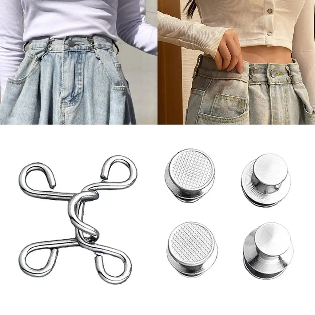 Adjustable Waist Buckles Extender Set Metal Nail Free Jeans Button Kit for Pants Skirts Men Women